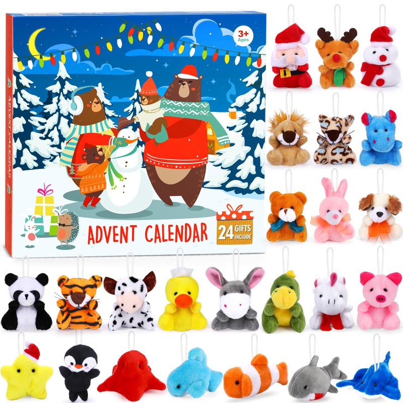 FLY2SKY Christmas Advent Calendar 2025 for Kids 24 Days of Surprise Countdown Calendar Gift Box with Mini Animal Plush Toys Christmas Stocking Stuffer Christmas Tree Decoration Xmas Party Favor for Boys Girls - Image 2