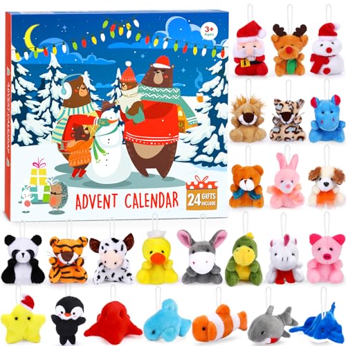 FLY2SKY Christmas Advent Calendar 2025 for Kids 24 Days of Surprise Countdown Calendar Gift Box with Mini Animal Plush Toys Christmas Stocking Stuffer Christmas Tree Decoration Xmas Party Favor for Boys Girls - Image 1