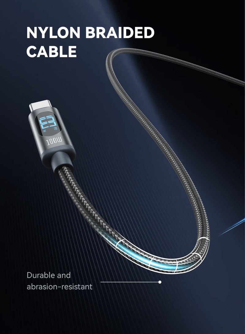 FOOMEE 100W USB C Cable (Two Pack) 4FT Nylon Braided Type-C Cable with LED Display PD Fast Charging Cable for lPhone 16/16 Pro/16 Plus/16 Pro Max MacBook Pro Samsung Galaxy - Image 2