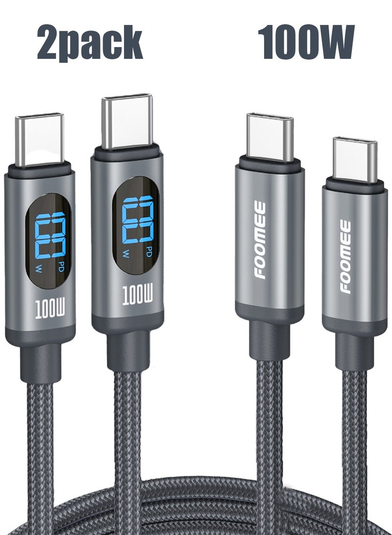 FOOMEE 100W USB C Cable (Two Pack) 4FT Nylon Braided Type-C Cable with LED Display PD Fast Charging Cable for lPhone 16/16 Pro/16 Plus/16 Pro Max MacBook Pro Samsung Galaxy - Image 1