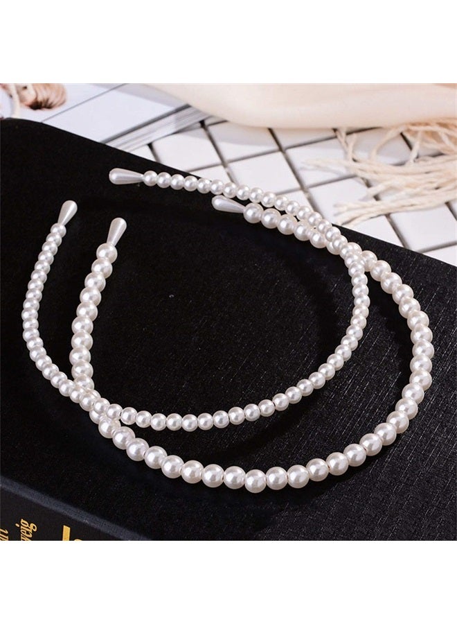 Aoxmas 2pcs Simple Design Pearl Headbands for Women Wedding Party Bridal Hair Hoop Elegant Hair Hoop - Image 1