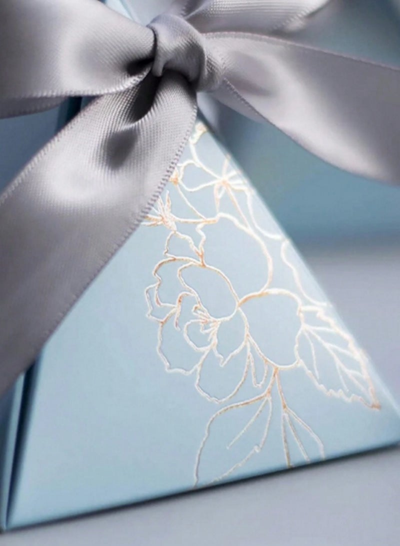 مجموعة صناديق هدايا فاخرة من 20 قطعة بتصميم هرمي – لون أزرق وذهبي مع شريط ساتان وبطاقة شكر - Image 2