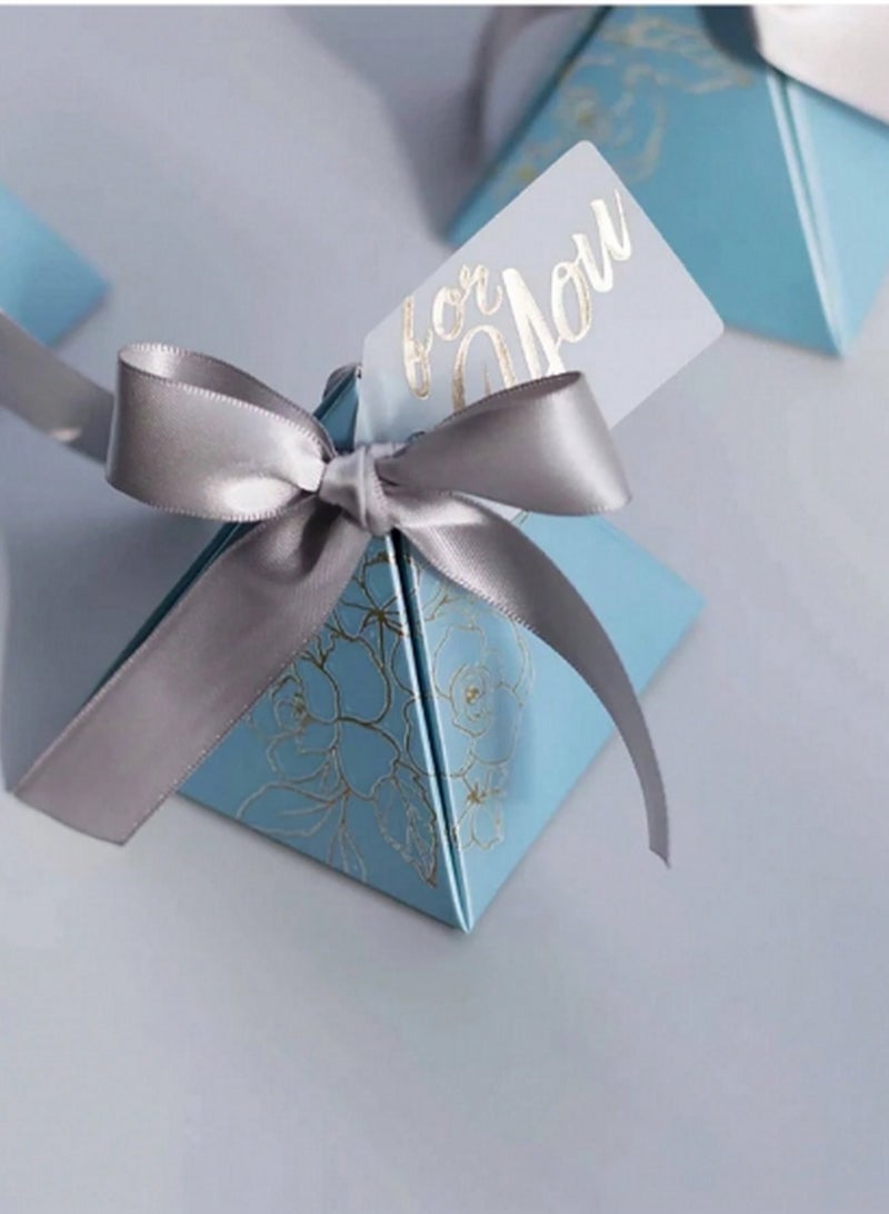 مجموعة صناديق هدايا فاخرة من 20 قطعة بتصميم هرمي – لون أزرق وذهبي مع شريط ساتان وبطاقة شكر - Image 4