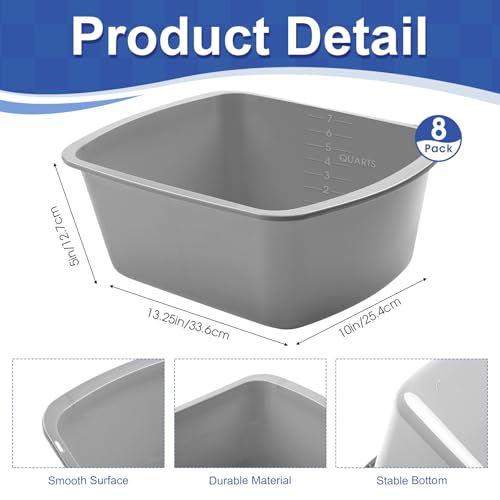 Honeydak 8 Pack Wash Basins Plastic Wash Tub Gray 7 Quart Graduated Buckets Rectangular Plastic Hospital Bedside Soaking Tub Washing Basin for Cleaning Foot Bath Washing Dishes Face Cleansing - Image 2