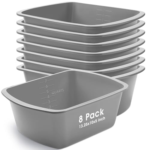 Honeydak 8 Pack Wash Basins Plastic Wash Tub Gray 7 Quart Graduated Buckets Rectangular Plastic Hospital Bedside Soaking Tub Washing Basin for Cleaning Foot Bath Washing Dishes Face Cleansing - Image 1