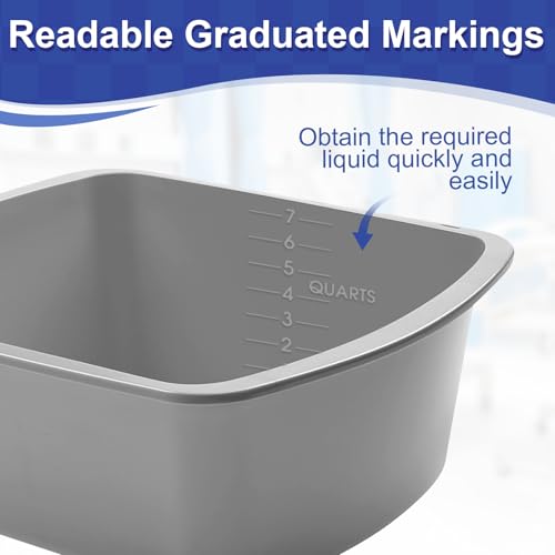 Honeydak 8 Pack Wash Basins Plastic Wash Tub Gray 7 Quart Graduated Buckets Rectangular Plastic Hospital Bedside Soaking Tub Washing Basin for Cleaning Foot Bath Washing Dishes Face Cleansing - Image 3