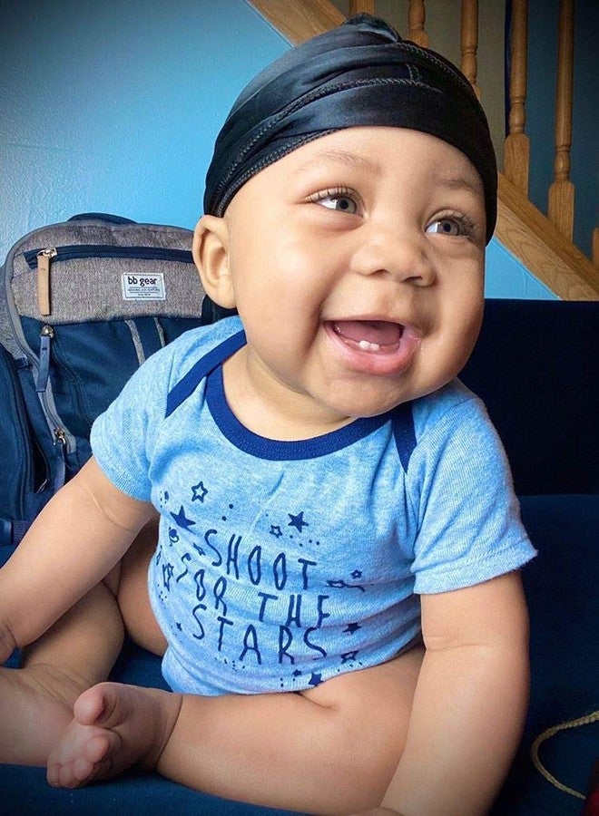 ForceWave 2 PCS Silky Satin Baby Durags for Boys Girls Infant, Black + Blue, Newborn - Image 5