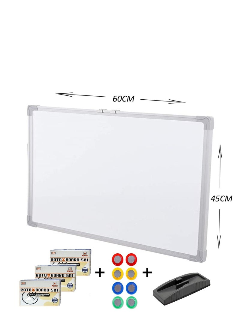 Genetic Set of Whiteboard 45CMx60CM with 3 Packs of Roto whiteboard marker, A Duster and Magnetics  - Image 1