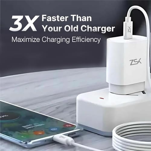ZSK 25W Fast Charger Mobile Wall Adaptor Single Port Type C Charger | Phone Charger Compatible with Every Type C Port Devices with 1 Meter Type C to C Fast Charging Cable (BIS Certified) - Image 3