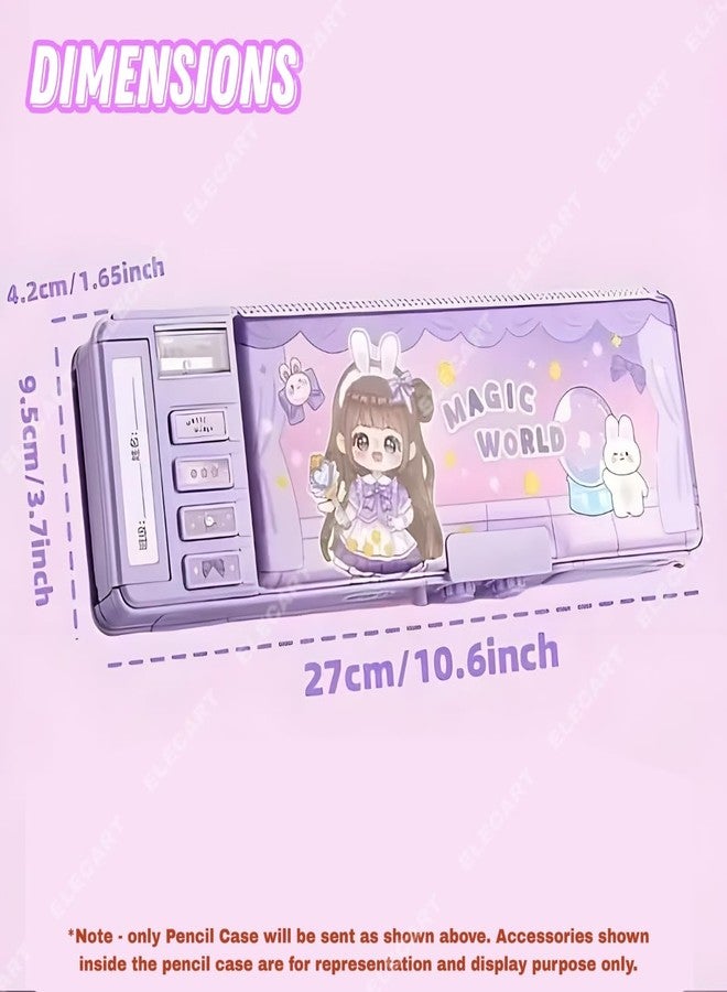Elecart Multifunctional Purle Pencil Box for Girls | Magnetic & Password Lock Pencil Case | Pop-Out with Sharpener, Eraser, Schedule, Storage | Water-Resistant & Durable | Back-to-School Gift for Kids - Image 4