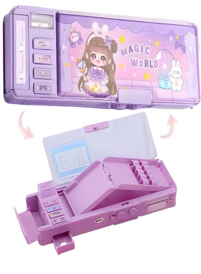 Elecart Multifunctional Purle Pencil Box for Girls | Magnetic & Password Lock Pencil Case | Pop-Out with Sharpener, Eraser, Schedule, Storage | Water-Resistant & Durable | Back-to-School Gift for Kids - Image 1