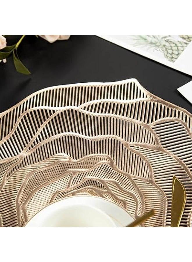 Mabbcoo Gold Placemats Pressed Vinyl Round Placemats Set of 6 Pretty Rose Shape Design Washable Dining Table Decoration Mats for Birthday Holiday Party Wedding Kitchen Decor - Image 5