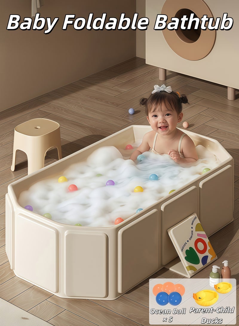 شو وو حوض استحمام قابل للطي للأطفال، حوض استحمام محمول قابل للطي للأطفال، مناسب للأطفال حديثي الولادة وحتى سن المشي، حوض استحمام للأطفال + كرات المحيط *5+1 مجموعة بطة للوالدين والطفل (واحدة كبيرة وواحدة صغيرة) - Image 1