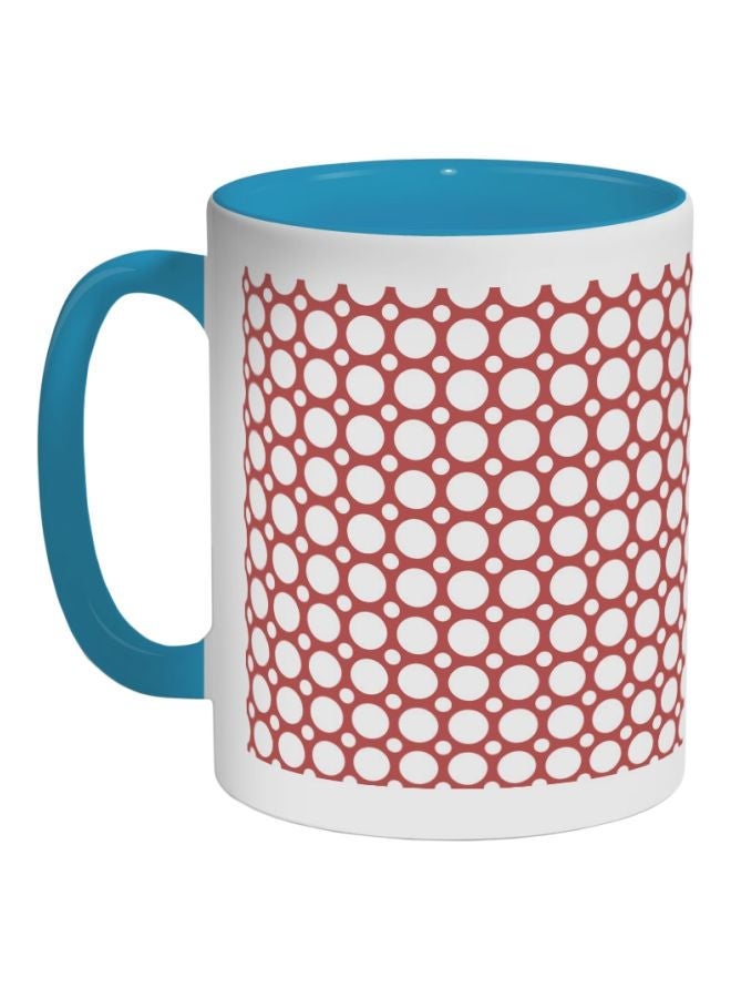 Large And Small Circles Printed Coffee Mug Blue/White/Red 325ml