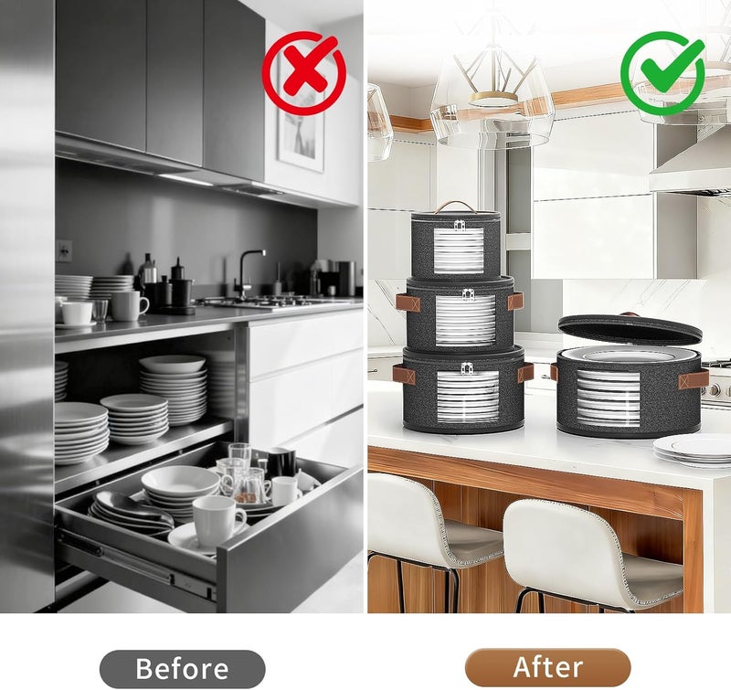 Foyego 4 Piece China Storage Containers, Dish Storage Containers with Clear Windows, Hard Shell Plate Organizer with Handles, Stackable Moving Boxes for Dishes, Glassware, Dinnerware, Plates, Dark Gray - Image 4