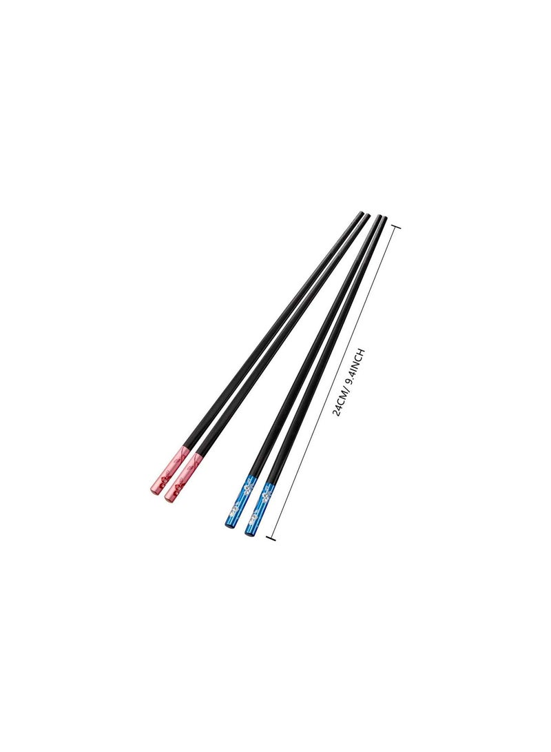 GGOOT 5 Pairs Fiberglass Chopsticks, Reusable Chopsticks Set Dishwasher Safe Chopsticks Floral Black Chopsticks Alloy Chinese Chopsticks Non Slip Chop Sticks Fancy Japanese Sushi Chopsticks with Gift Box - Image 2