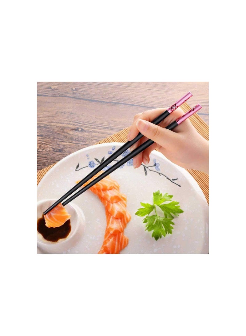 GGOOT 5 Pairs Fiberglass Chopsticks, Reusable Chopsticks Set Dishwasher Safe Chopsticks Floral Black Chopsticks Alloy Chinese Chopsticks Non Slip Chop Sticks Fancy Japanese Sushi Chopsticks with Gift Box - Image 4