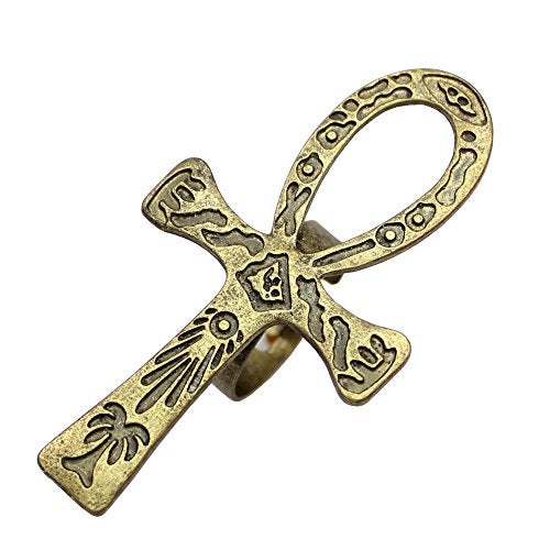 RechicGu Vintage Golden Egyptian Ancient Ankh Key of Life Cross Ring Cleopatra Adjustable Band Ankara Hieroglyphic Carved Symbol of Protection Amulet Jewelry - Image 1