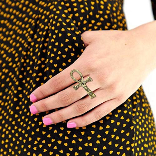 RechicGu Vintage Golden Egyptian Ancient Ankh Key of Life Cross Ring Cleopatra Adjustable Band Ankara Hieroglyphic Carved Symbol of Protection Amulet Jewelry - Image 4
