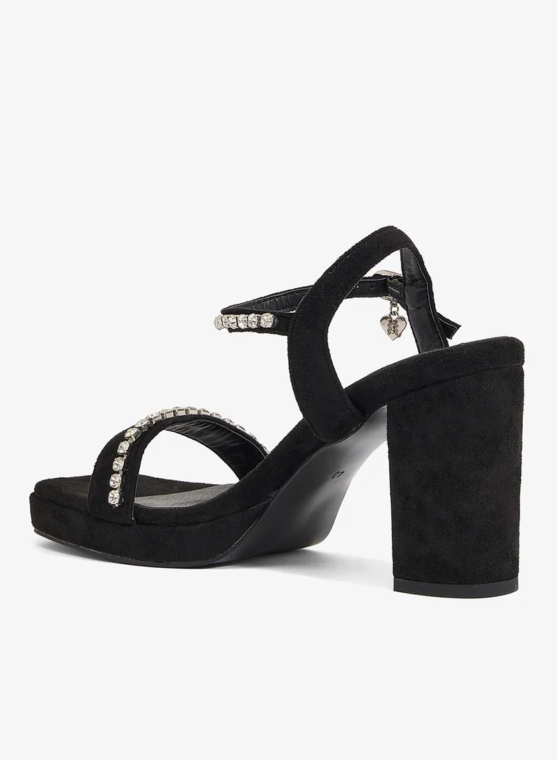 Ella Limited Edition  Black platform sandal with ankle and front crystal straps for Women | Best Price UAE