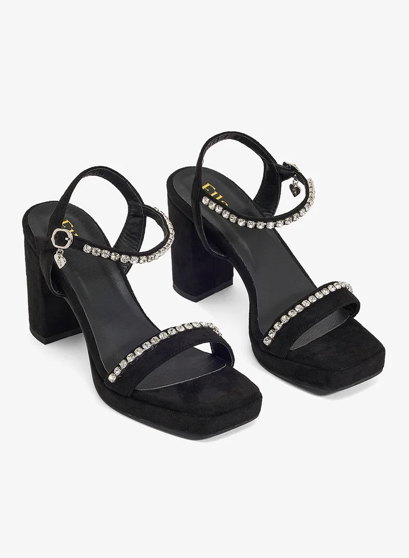 Ella Limited Edition  Black platform sandal with ankle and front crystal straps for Women | Best Price UAE