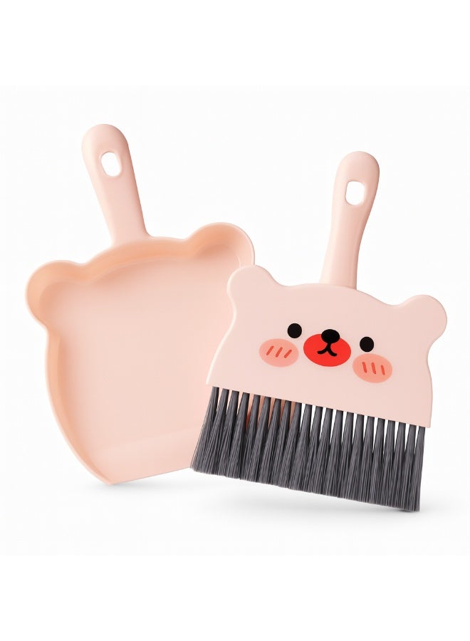 طقم جاروف ومكنسة صغيرة يدوية بتصميم دب لطيف – أداة تنظيف متعددة للاستخدام في المكتب والمطبخ والسيارة وتنظيف الأسطح والأرضيات والغبار- سيمون - Image 1