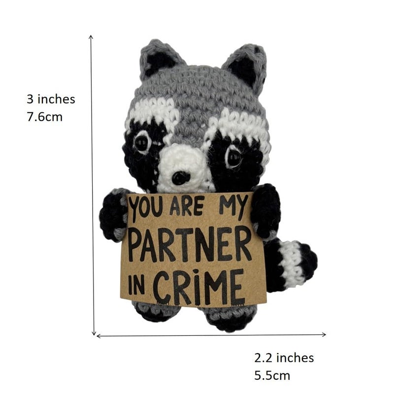 Stitch-Witch Funny Valentines Day Gift for Girlfriend Wife â€“ Handmade Crochet Raccoon Plush with Sign â€œYou are My Partner in Crimeâ€ â€“ Cute Romantic Pocket Hug Token, Unique Couple Anniversary Present - Image 5