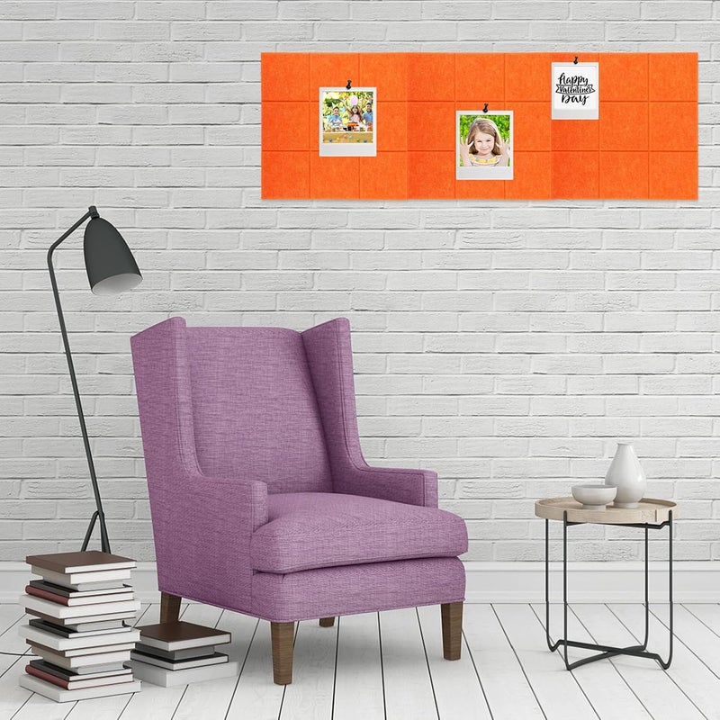 comfrt Felt Board Tiles for Walls Bulletin Board Self Adhesive Pin Board Memo Notice Boards for Home Office Kitchen Photos Memos Orange - Image 4