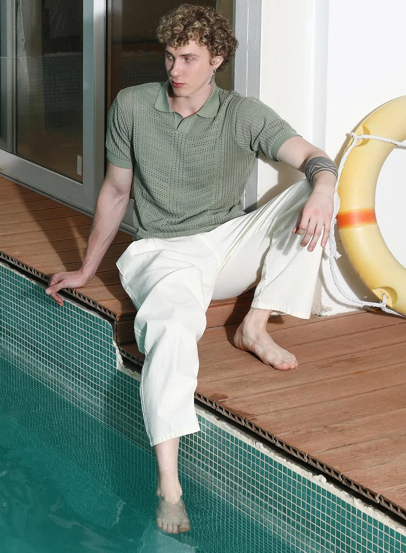 Campus Sutra Men's Green Textured Polo Shirt