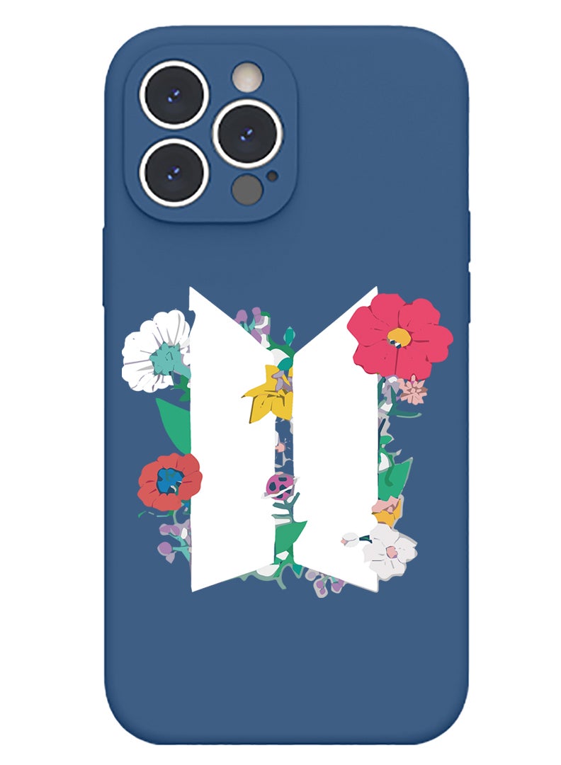 Theodor Protective Slim Fit Case Liquid Silicone Cover with Full Body Protection Anti-Scratch Shockproof Case For iPhone 13 Pro Max Blue  - Flower and bees - Image 1