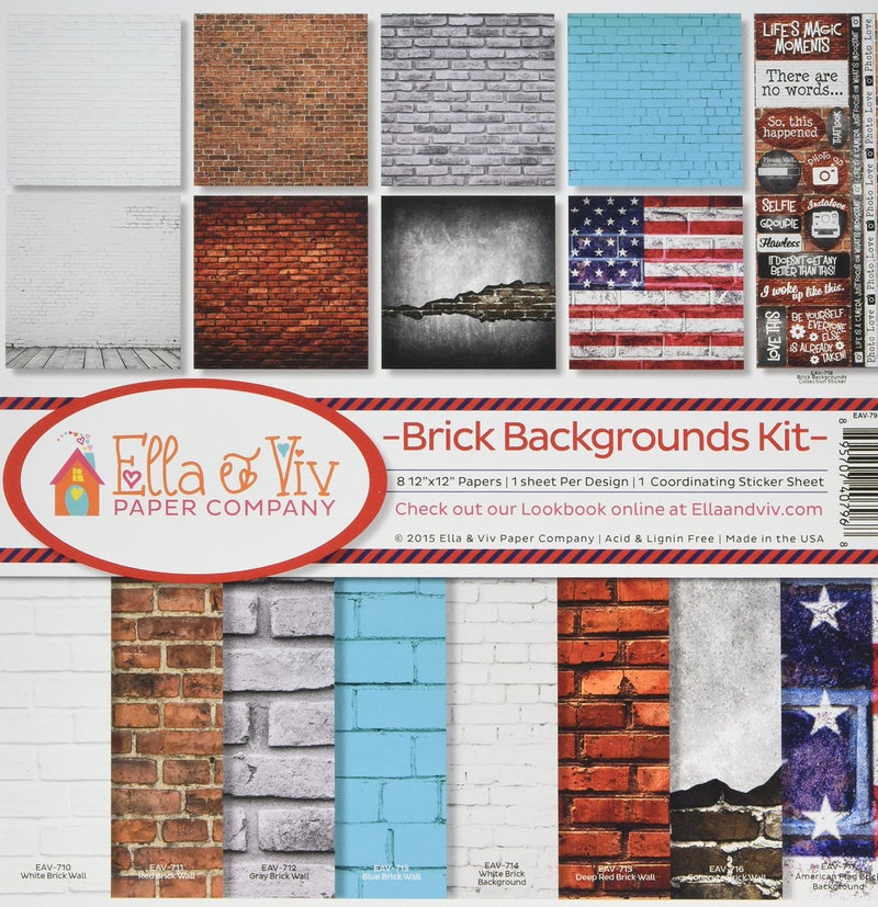 Reminisce EAV796 Brick Backgrounds Scrapbook Collection Kit Gray 12x12 inches