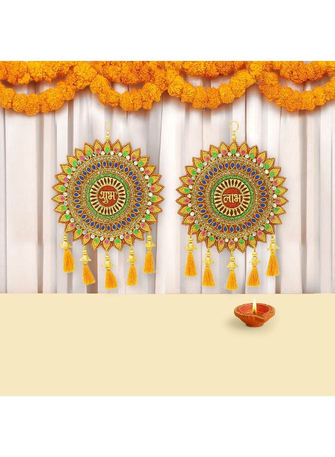 Aksharveda Beautiful Shubha Labh Gota Pair| Side Door Hanging | Door Entrance, For Temple Walls, Decoration and Festival - Pair of 1 - Image 4