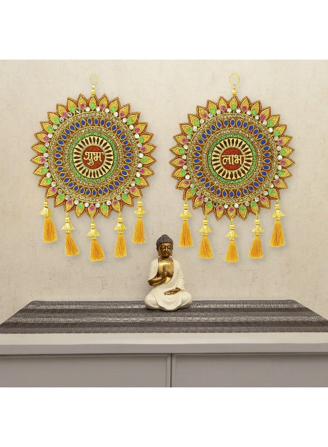 Aksharveda Beautiful Shubha Labh Gota Pair| Side Door Hanging | Door Entrance, For Temple Walls, Decoration and Festival - Pair of 1 - Image 2