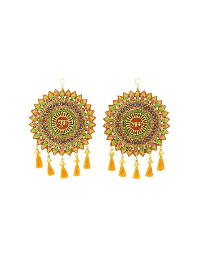 Aksharveda Beautiful Shubha Labh Gota Pair| Side Door Hanging | Door Entrance, For Temple Walls, Decoration and Festival - Pair of 1 - Image 3