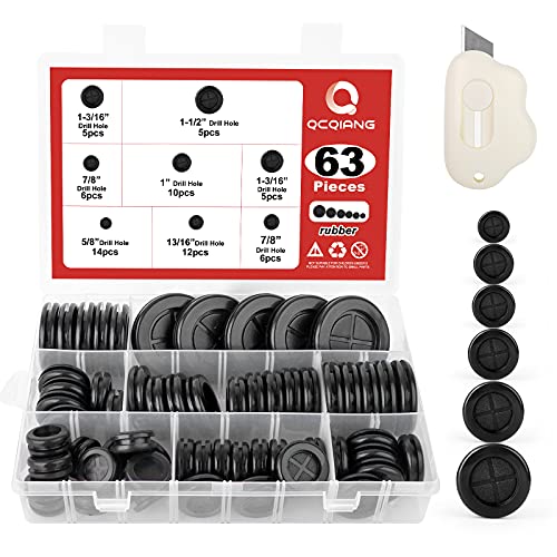 QCQIANG 63Pcs Rubber Grommet Kit, Drill Hole Firewall Hole Plugs Wire Protection, 6 Sizes 5/8" 13/16" 7/8" 1" 1-3/16" 1-1/2"(Round) - Image 1