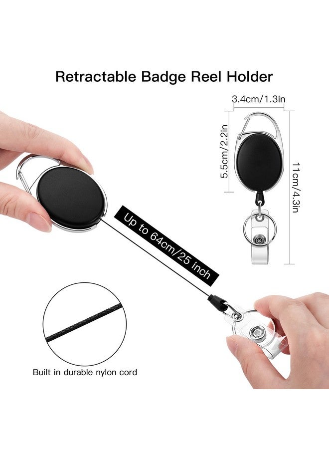 Soleebee 2 Pack Heavy Duty Retractable Badge Reels With 360° Swivel Belt Clip - Id Badge Holder For Lanyard - Men Vertical Clear Id Card Holder With 25'' Retractable Carabiner Badge Reel - Black - Image 2