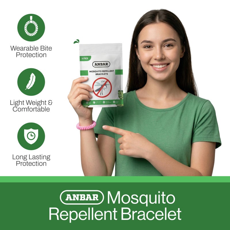 Anbar Mosquito Repellent Bracelets Bands for Adults and Kids, 14 Pack, All-Natural Deet-Free, Non-Toxic Protection, Stretchy Waterproof Anti-Mosquito Wristbands for Hiking and Camping - Image 4