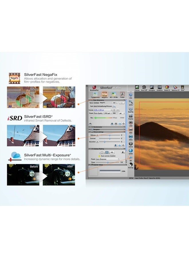 Plustek OpticFilm 8200i SE , 35mm Film & Slide Scanner. 7200 dpi / 48-bit Output. Integrated Infrared Dust/Scratch Removal. Bundle Silverfast SE Plus 8.8 , Support Mac and PC. - Image 5