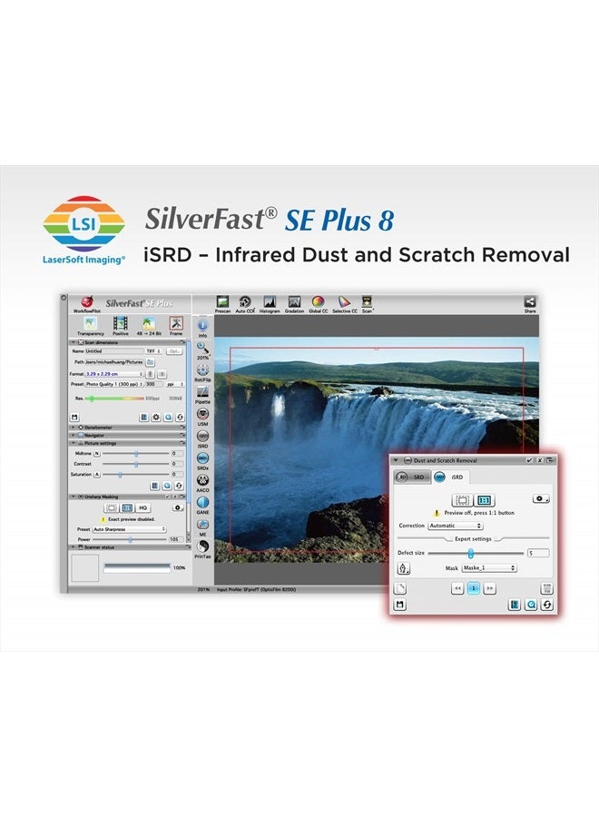 Plustek OpticFilm 8200i SE , 35mm Film & Slide Scanner. 7200 dpi / 48-bit Output. Integrated Infrared Dust/Scratch Removal. Bundle Silverfast SE Plus 8.8 , Support Mac and PC. - Image 4