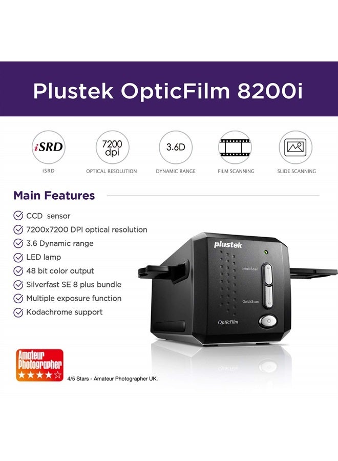 Plustek OpticFilm 8200i SE , 35mm Film & Slide Scanner. 7200 dpi / 48-bit Output. Integrated Infrared Dust/Scratch Removal. Bundle Silverfast SE Plus 8.8 , Support Mac and PC. - Image 2