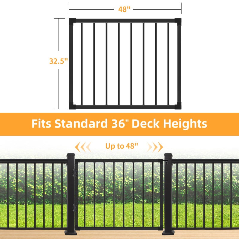 SunCrafts Deck Fence Gate Outdoor, 32''H Gate for 36''H Deck, Black Heavy Duty Steel Anti-Rust Door with Customizable Width (Up to 48"), Metal Gate for Residential, Yard, Patio(No Hinge) - Image 2