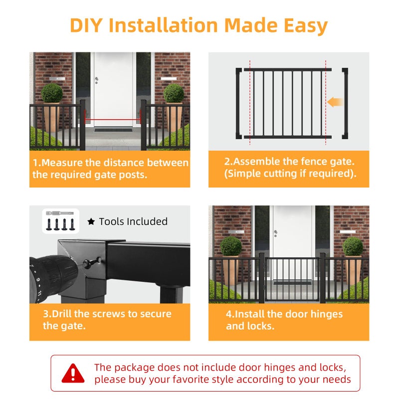 SunCrafts Deck Fence Gate Outdoor, 32''H Gate for 36''H Deck, Black Heavy Duty Steel Anti-Rust Door with Customizable Width (Up to 48"), Metal Gate for Residential, Yard, Patio(No Hinge) - Image 3