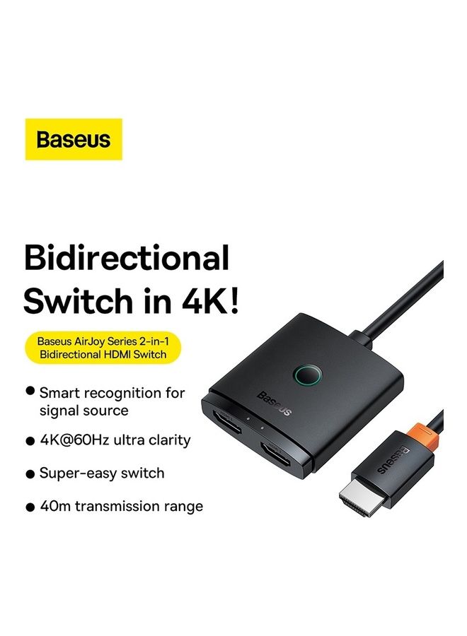 بيسوس Hdmi 2 في 1 مخرج HDMI مقسم 1 في 2 مخرج ثنائي الاتجاه مع كابل HDMI 1 متر يدعم 4K 60 هرتز 3D 1080P لـ Ps5/Ps4، الكمبيوتر المحمول/الكمبيوتر الشخصي، مشغل بلو راي، روكو، عصا التلفاز، إكس بوكس، HDTV شاشة - Image 2