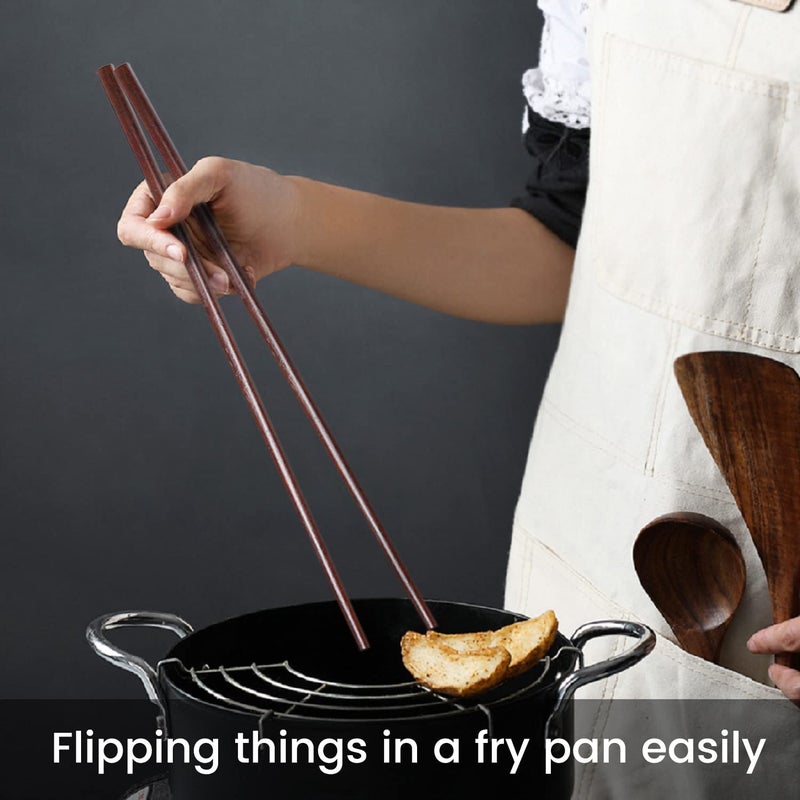 Donxote Wooden Noodles Kitchen Cooking Frying Chopsticks 16.5 Inches Brown Extra Long Set of 2 Pairs - Image 4