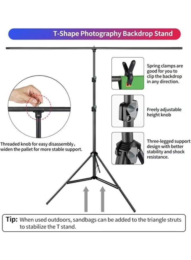WALALLA 2*1.5m Background Support Stand with 2*1.5m Green Screen Backdrop 5 Clips and Bag Studio Photography Background Kit - Image 3