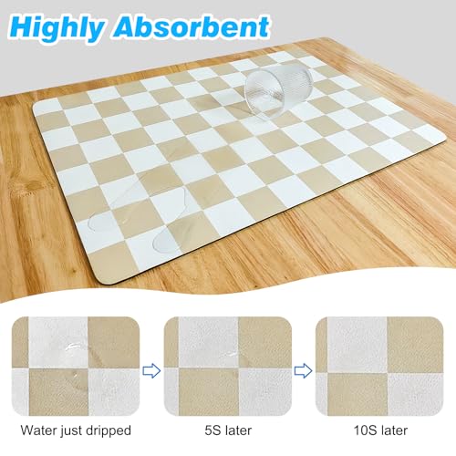 CooRug Checkered Dish Drying Mat for Kitchen Counter, Absorbent Non-Slip Coffee Mat, Heat Resistant Mat for Countertops Coffee Bar Decor 17" x 32" Khaki - Image 4