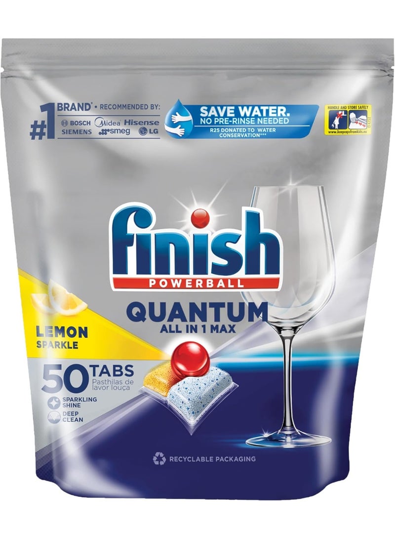 فنيش أقراص فينيش كوانتوم أول إن 1 ماكس لغسالة الأطباق - 50 قرص - لمعان ليمون متلألئ وتنظيف عميق - Image 1