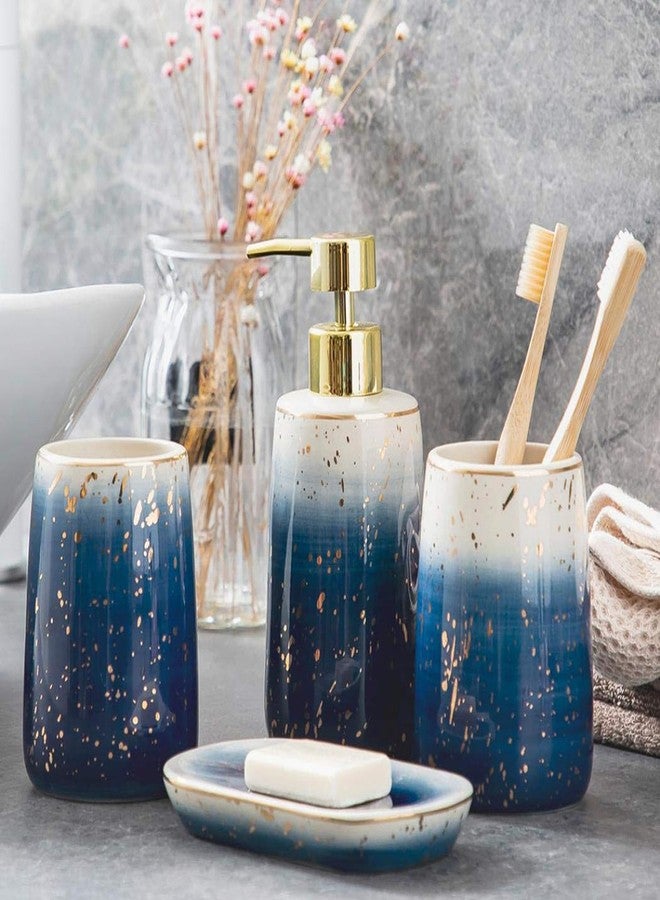 milkyway Bathroom Accessories Set，4 Pcs Marble Pattern Bathroom Sets Accessories with Soap Dispenser, Toothbrush Holder, Bathroom Tumbler, Soap Dish for Birthday Gift, Housewarming Gift, Home Decoration (H) - Image 1