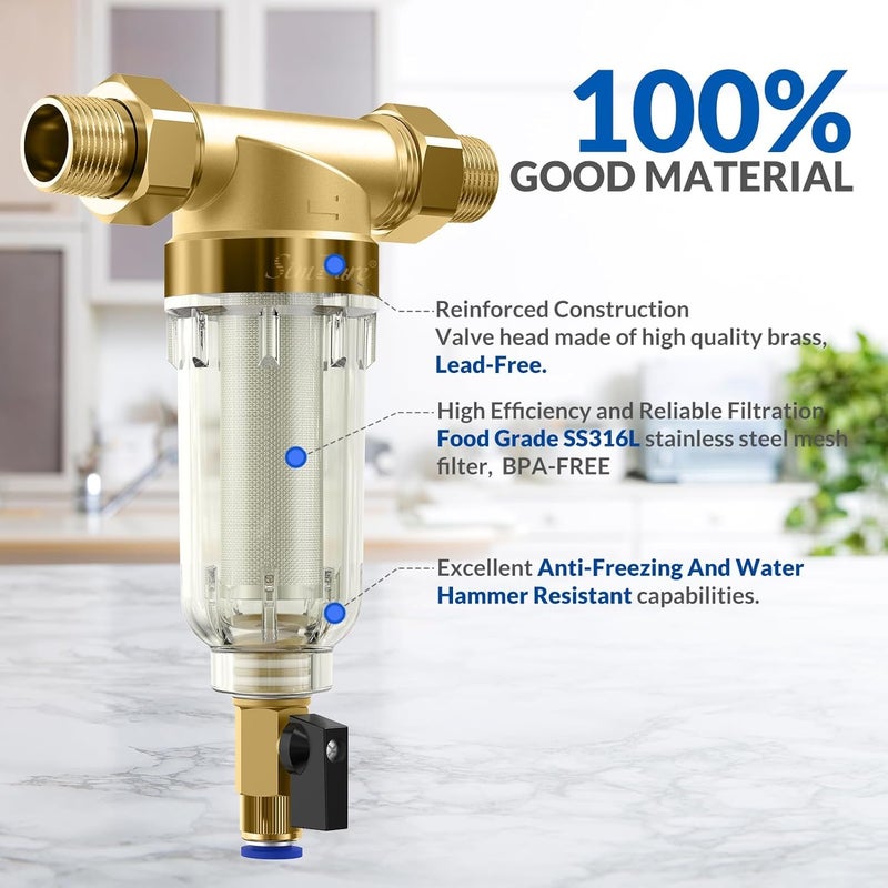 Simpure 40/200 Micron Spin Down Sediment Filter, Reusable Whole House Sediment Water Filter, Pre-Filtration System for City/Well water, 1" MNPT + 3/4" FNPT + 3/4"MNPT, BPA Free - Image 4