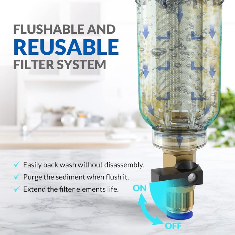Simpure 40/200 Micron Spin Down Sediment Filter, Reusable Whole House Sediment Water Filter, Pre-Filtration System for City/Well water, 1" MNPT + 3/4" FNPT + 3/4"MNPT, BPA Free - Image 5